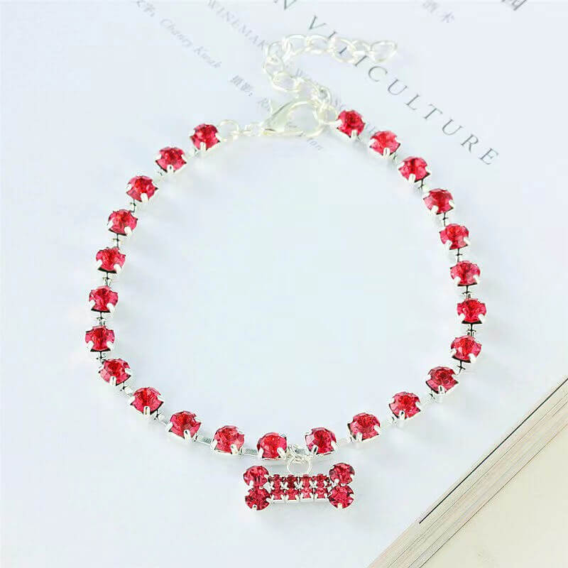 Rhinestone Single Row Pet Bone Pendant Ornament