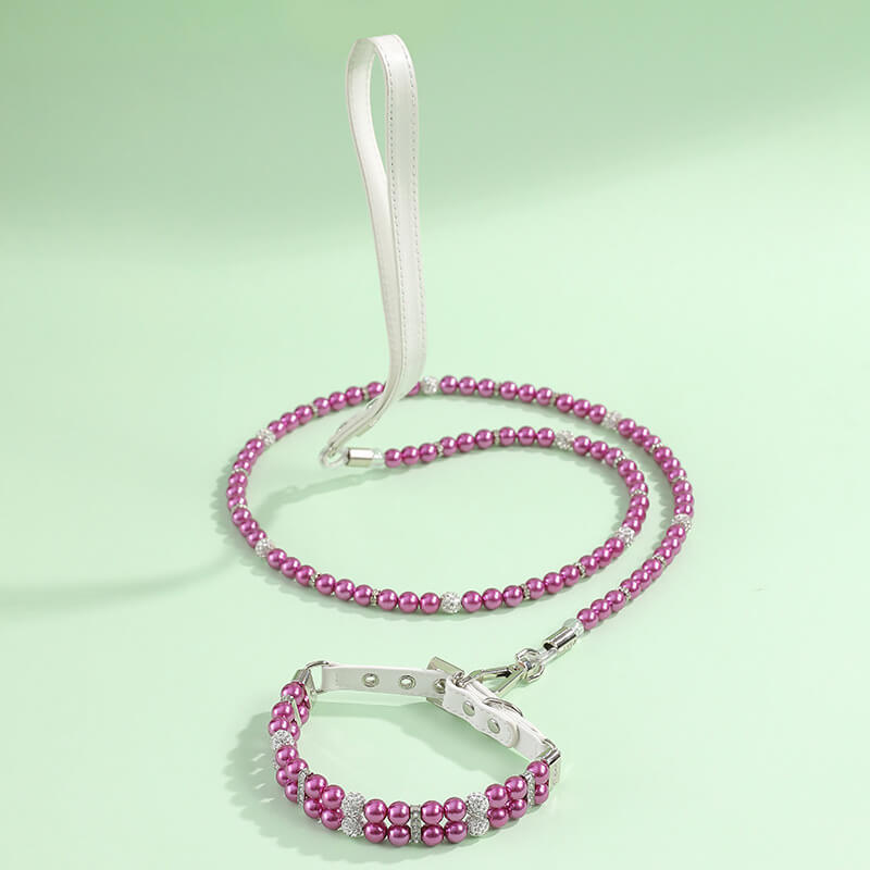Pet Supplies Pearl Collar Leash Collar Collar Cat and Dog Necklace Small Dog Collar Leash Set