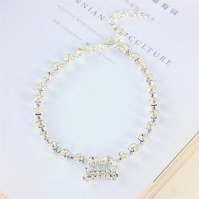 Rhinestone Single Row Pet Bone Pendant Ornament