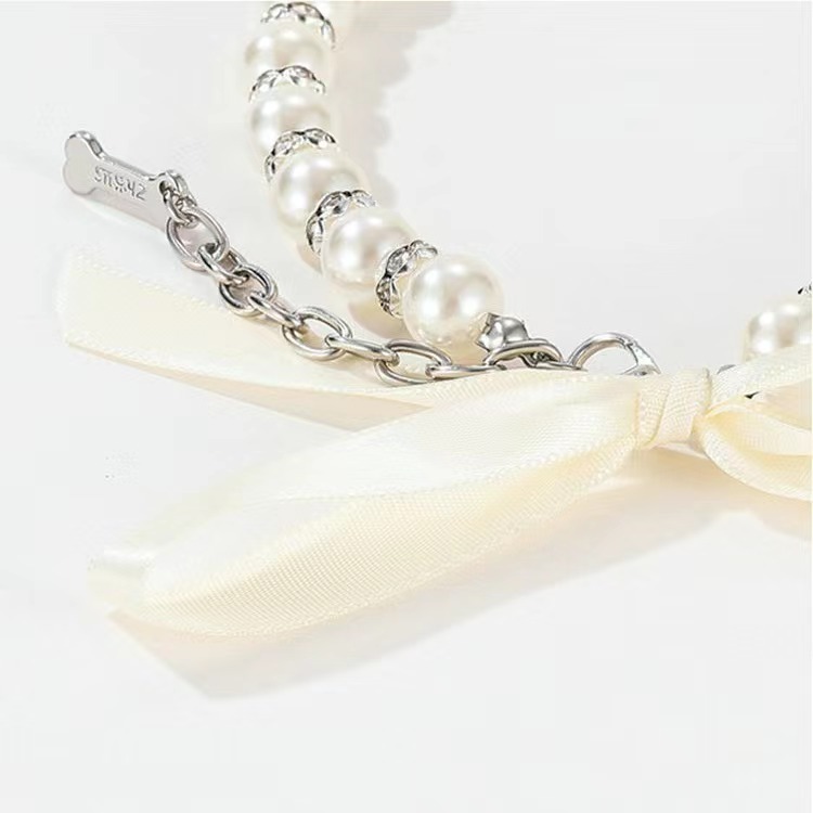 Pet supplies collar leash neck necklace Pearl Cat necklace Small dog collar accessories