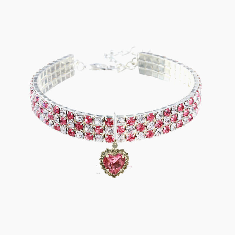New Rhinestone Rhinestone Elastic Three Row Love Pendant Pet Jewelry