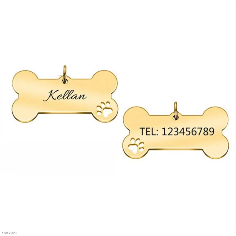 Stainless Steel Pet Tag Carved Bone Carved Blank ID Name Tag Customized Metal Dog Tag