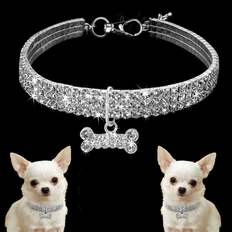 Pet Necklace Dog Chain Cat Crystal Collar Pet Supplies Small Dog Accessories Tag