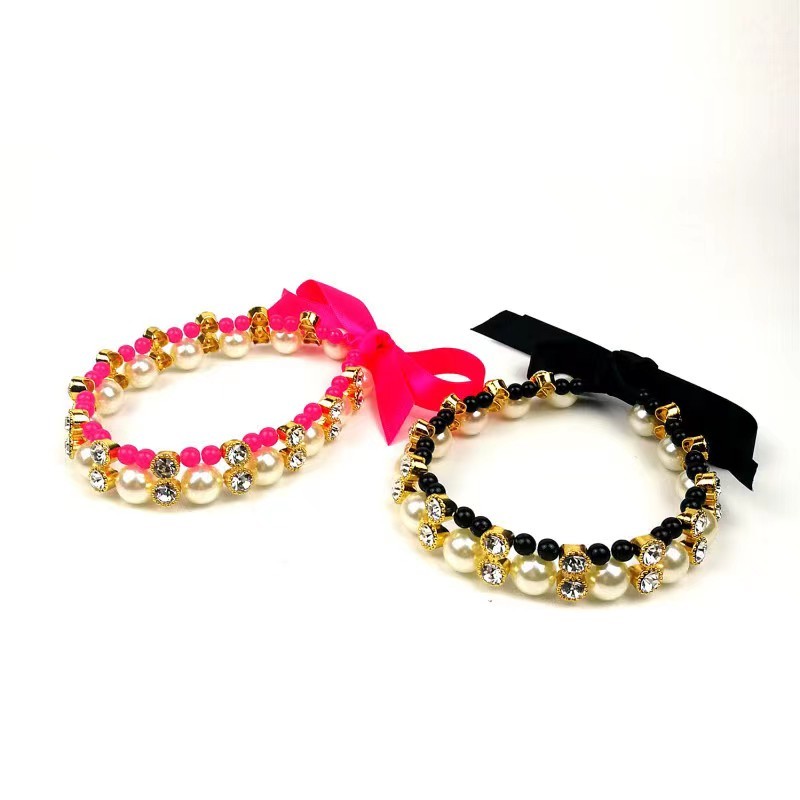 Ribbon Pearl Bow Pet Collar Ornament