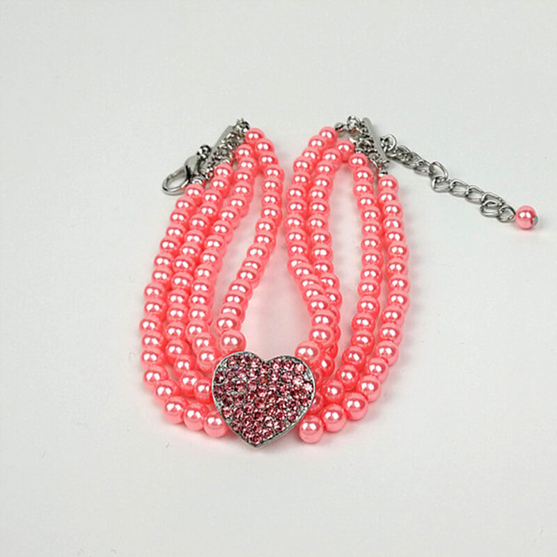 Four Row Pearl Heart Pet Necklace Jewelry