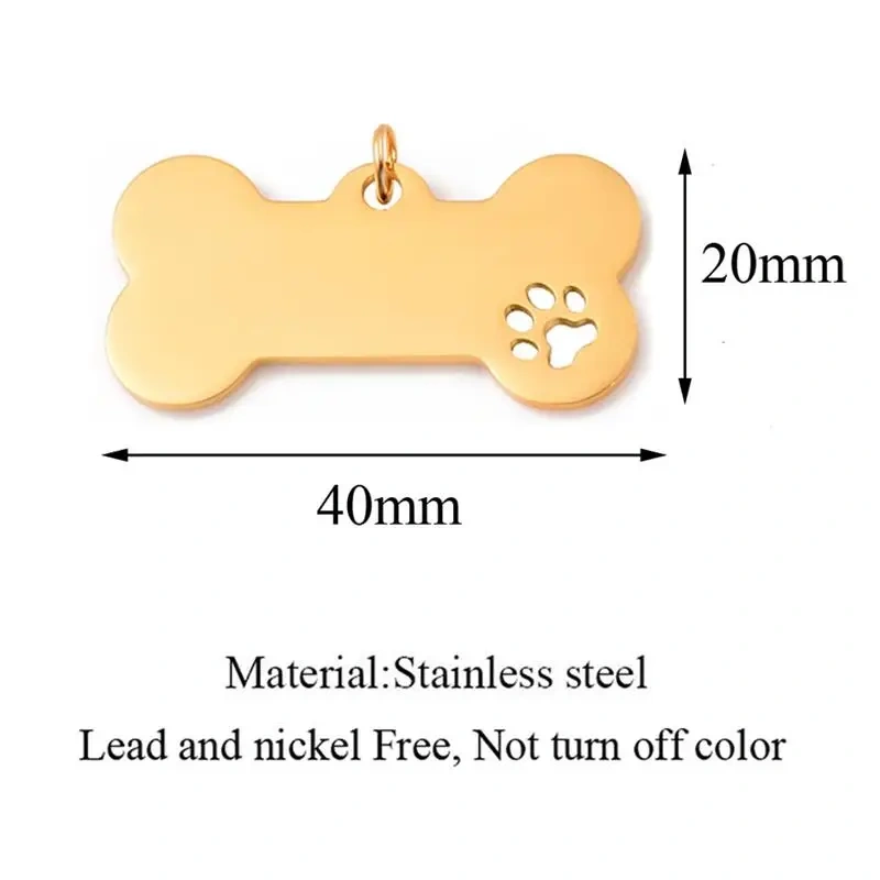 Custom Engraved Logo Stainless Steel Pet Tag Carved Bone Carved Blank ID Name Tag Customized Metal Dog Tag