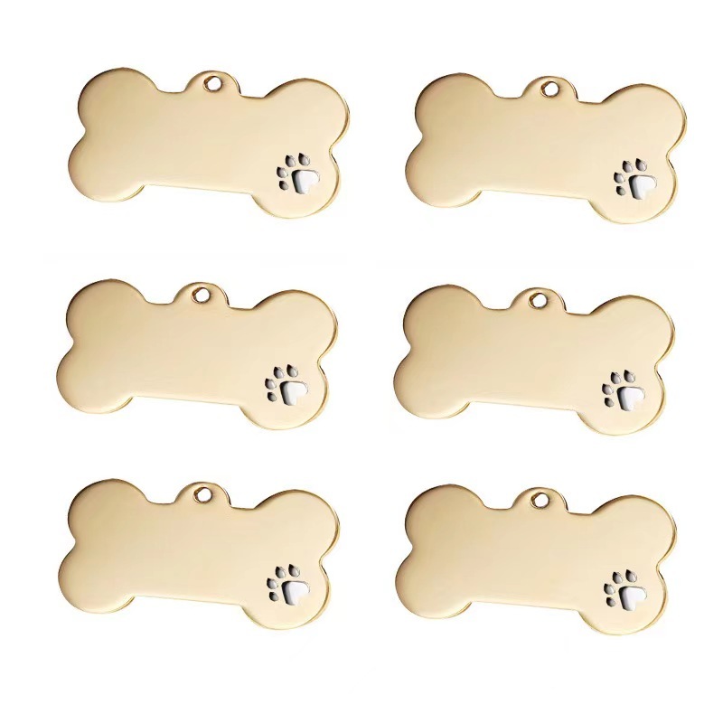Stainless Steel Pet Tag Carved Bone Carved Blank ID Name Tag Customized Metal Dog Tag
