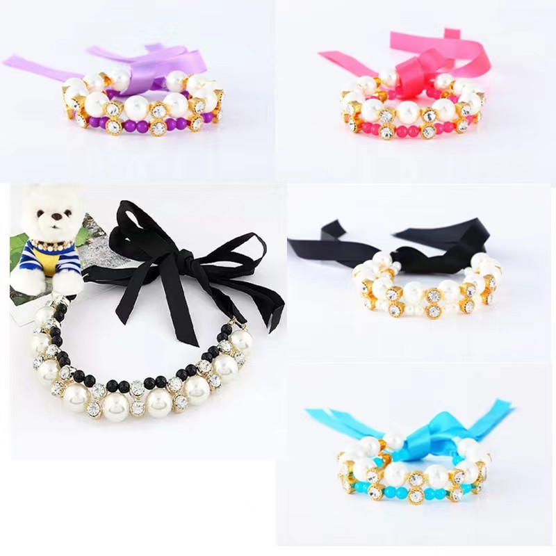 Ribbon Pearl Bow Pet Collar Ornament