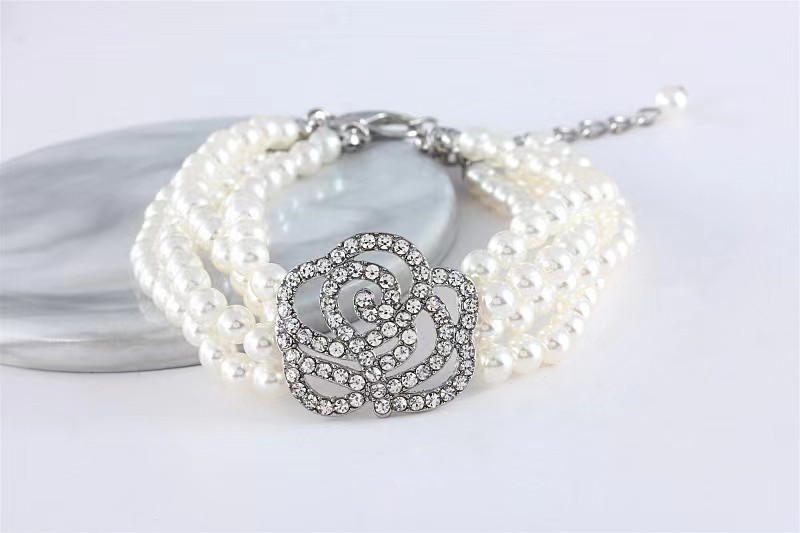 Four rows of pearl point diamond rose pet jewelry