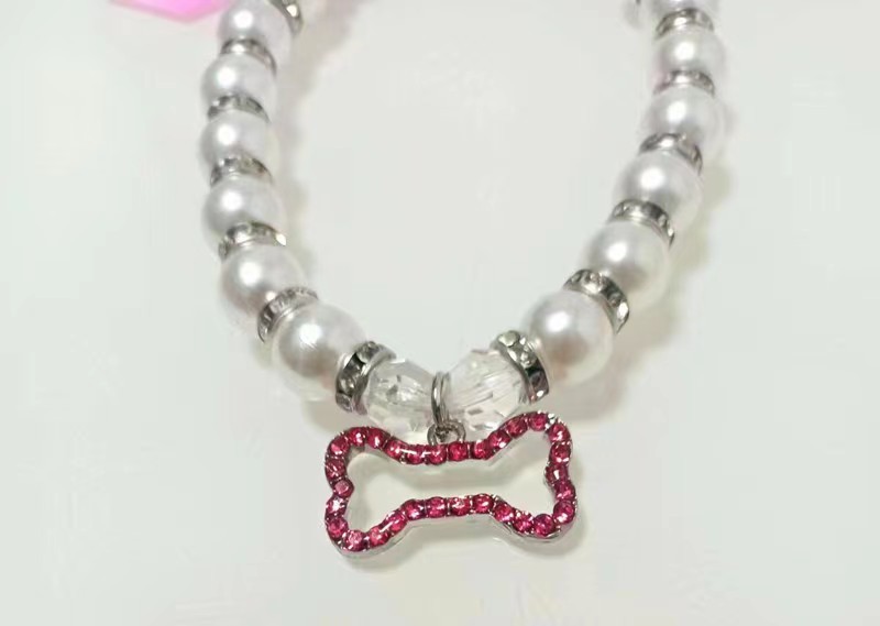 Ribbon Faux Pearl Bone Pendant Cat and Dog Ornament