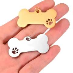 Custom Engraved Logo Stainless Steel Pet Tag Carved Bone Carved Blank ID Name Tag Customized Metal Dog Tag
