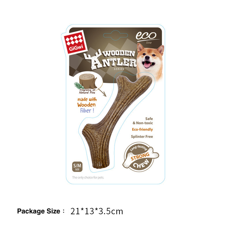 GiGwi dog wood plastic deer antlers teething toy stick, chew-resistant dog toy for puppies, small, medium and large dogs