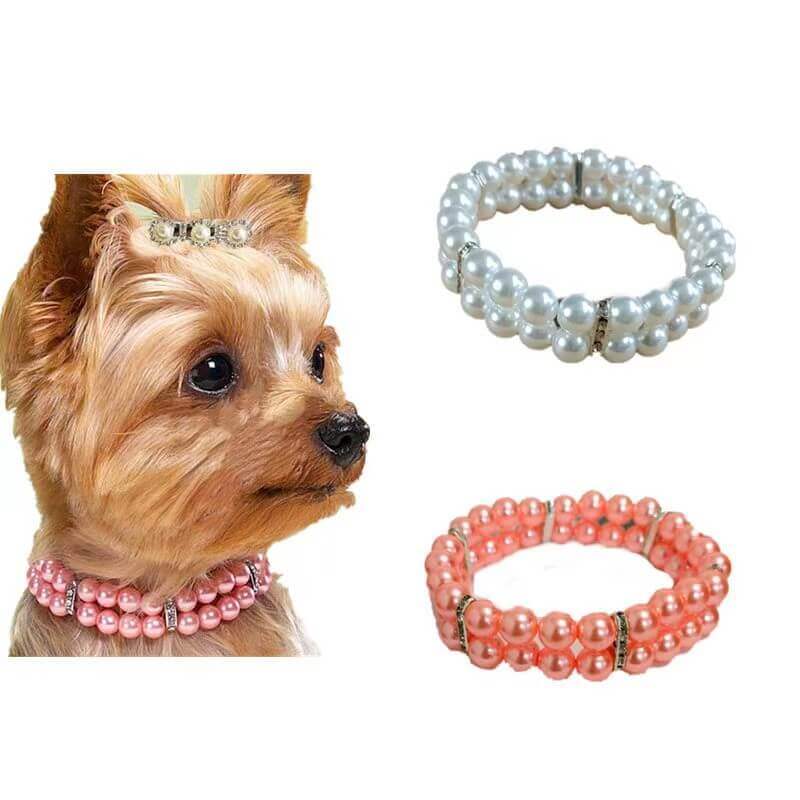 Faux Pearl Pet Stretchy Retractable Collar