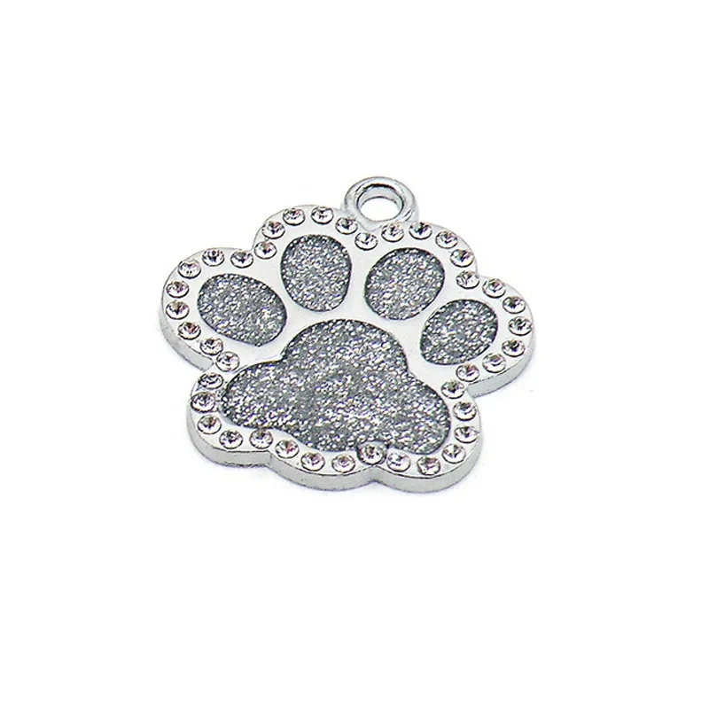 Hot Selling Lovely Paw Shape Pet Dog Tags Luxury Glitter Diamond Alloy Custom Engraving Laser ID DIY Dog Cat Name Tag