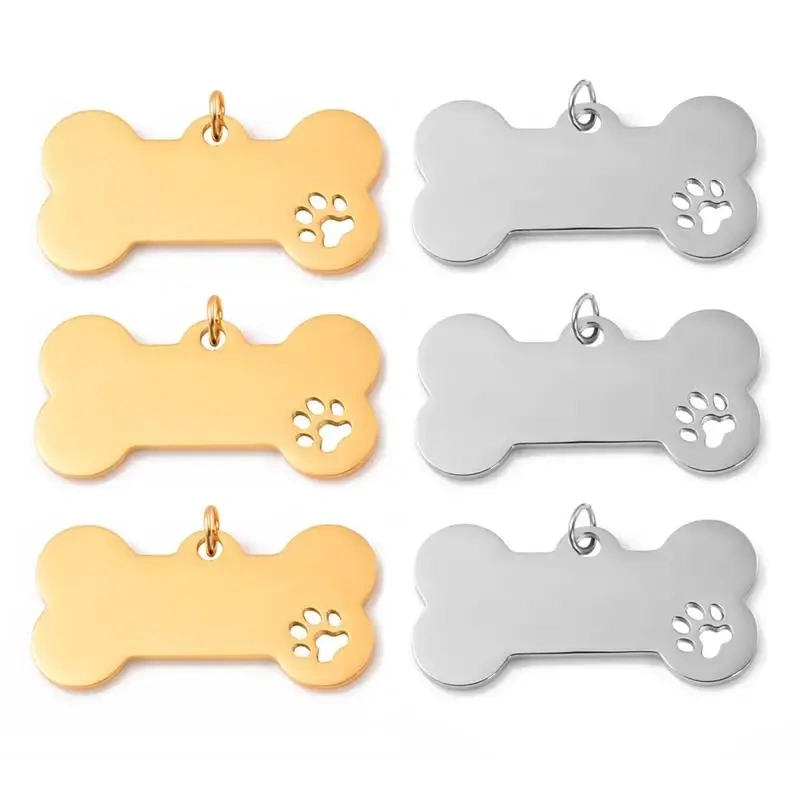 Custom Engraved Logo Stainless Steel Pet Tag Carved Bone Carved Blank ID Name Tag Customized Metal Dog Tag