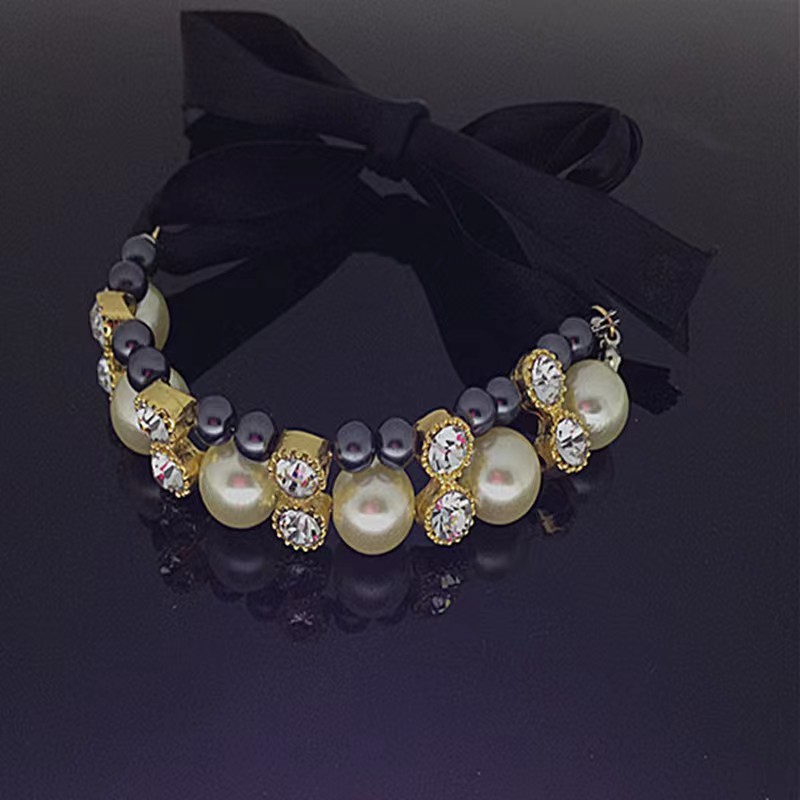 Ribbon Pearl Bow Pet Collar Ornament