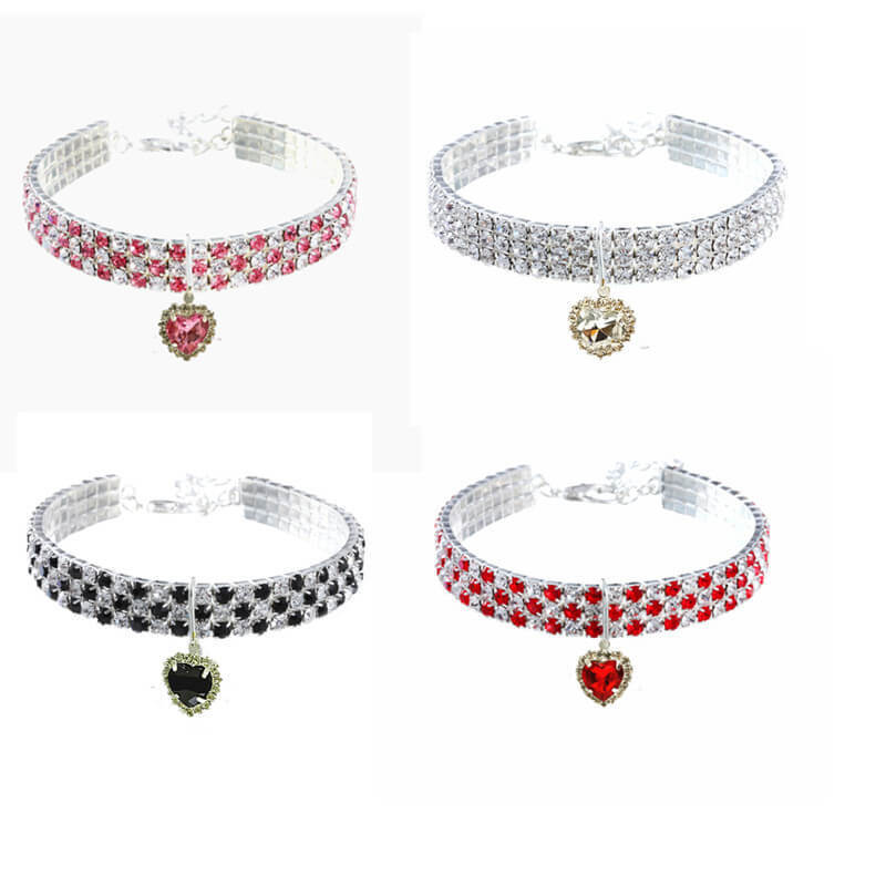 New Rhinestone Rhinestone Elastic Three Row Love Pendant Pet Jewelry