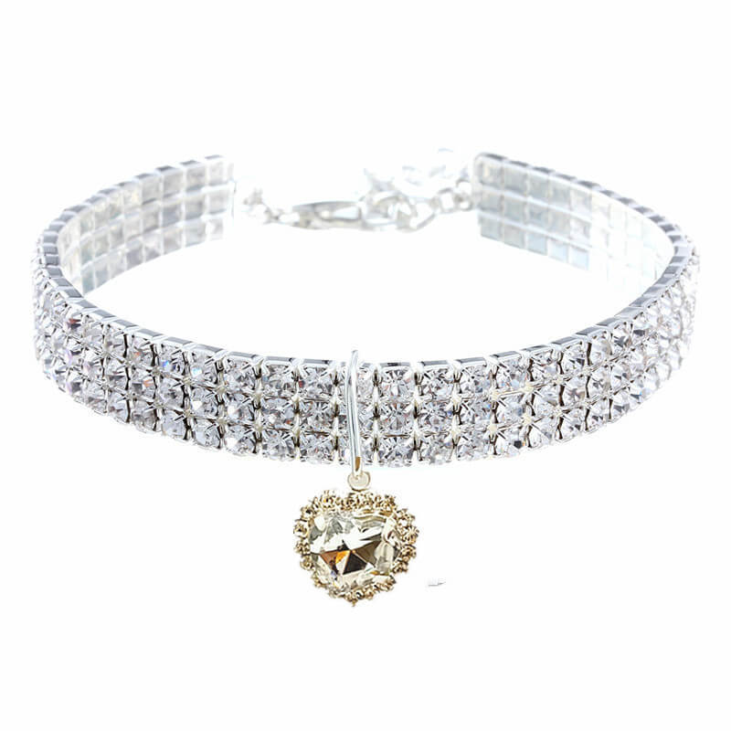 New Rhinestone Rhinestone Elastic Three Row Love Pendant Pet Jewelry