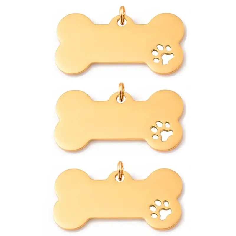 Custom Engraved Logo Stainless Steel Pet Tag Carved Bone Carved Blank ID Name Tag Customized Metal Dog Tag