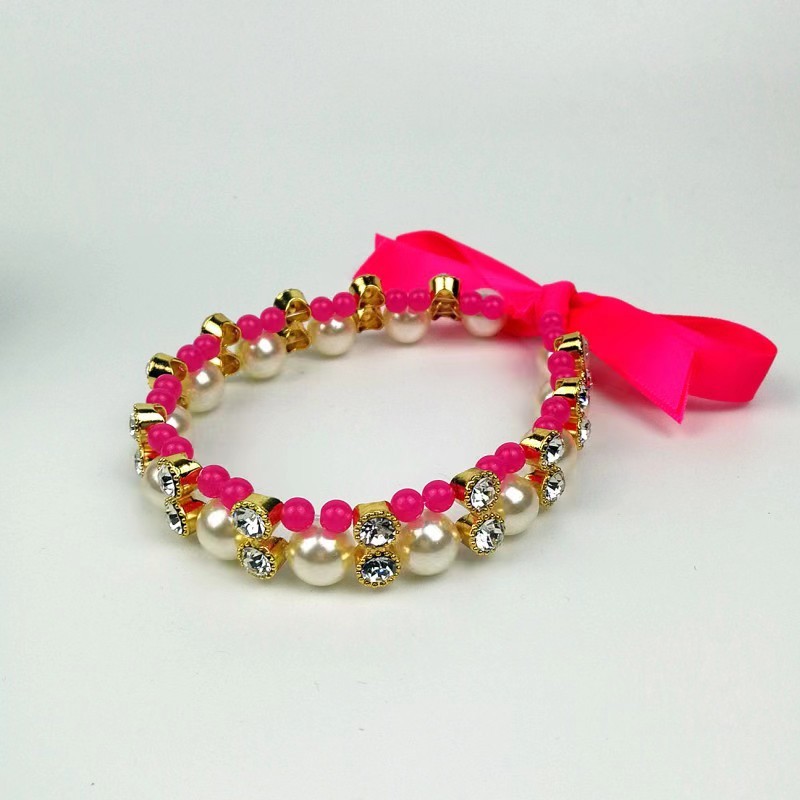 Ribbon Pearl Bow Pet Collar Ornament