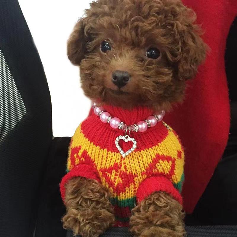 Pet Pearl Necklace Heart Shape Cat and Dog Jewelry