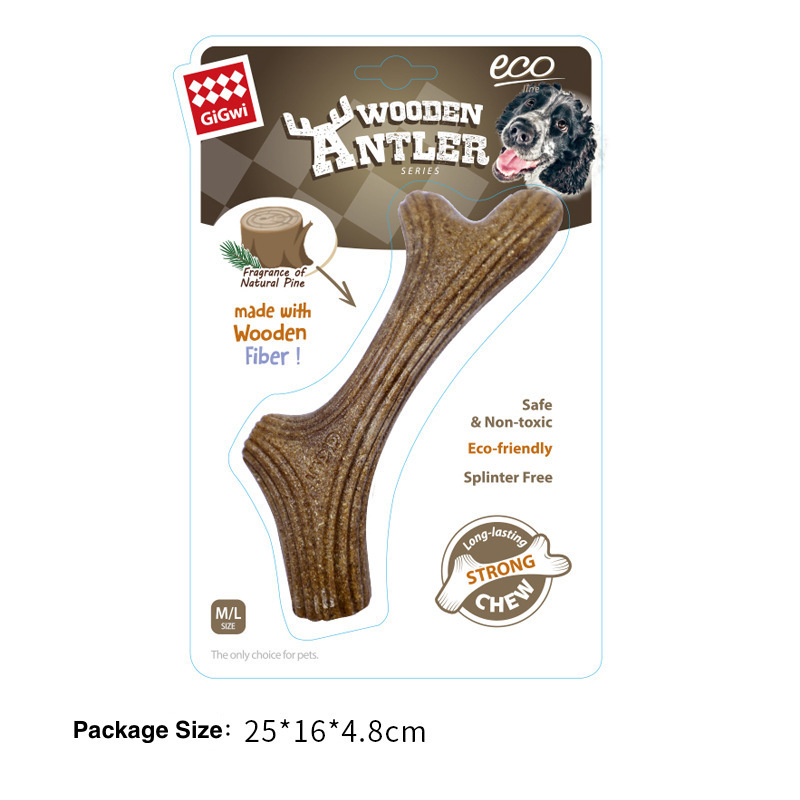 GiGwi dog wood plastic deer antlers teething toy stick, chew-resistant dog toy for puppies, small, medium and large dogs