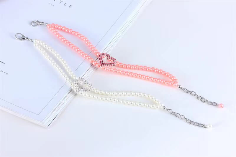 Two Row Pearl Rhinestone Heart Pet Ornament