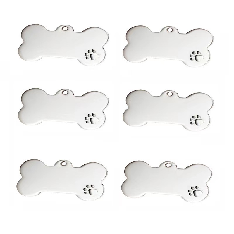 Stainless Steel Pet Tag Carved Bone Carved Blank ID Name Tag Customized Metal Dog Tag