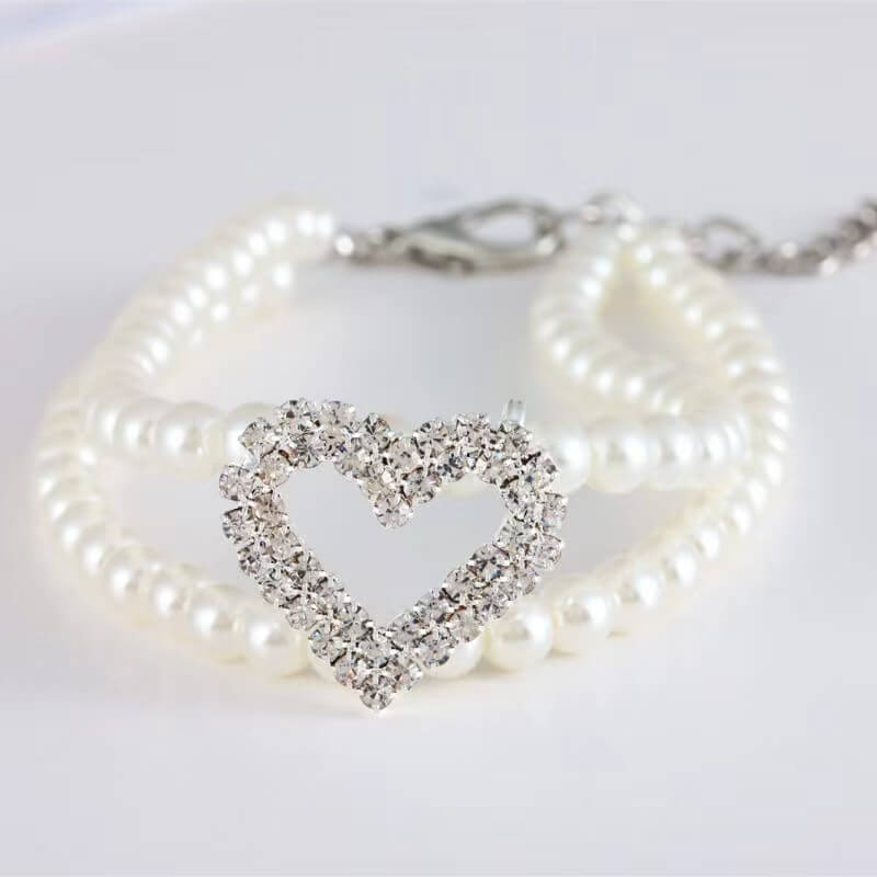 Two Row Pearl Rhinestone Heart Pet Ornament