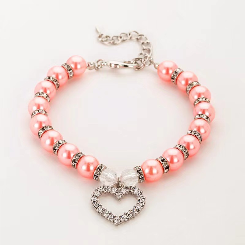 Pet Pearl Necklace Heart Shape Cat and Dog Jewelry