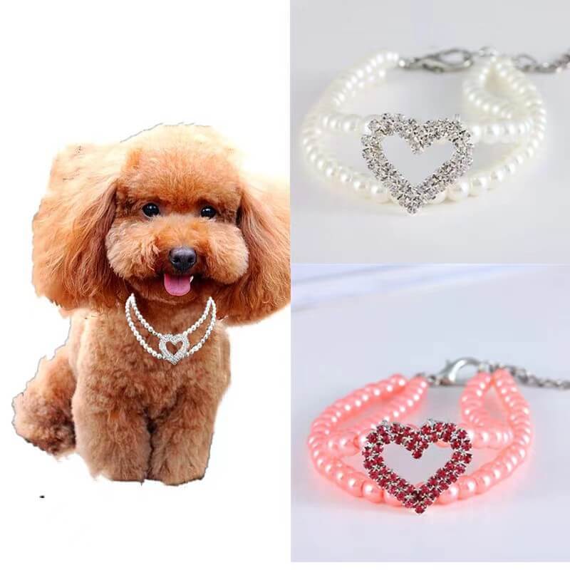 Two Row Pearl Rhinestone Heart Pet Ornament