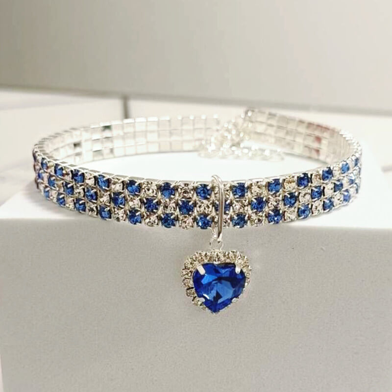 New Rhinestone Rhinestone Elastic Three Row Love Pendant Pet Jewelry