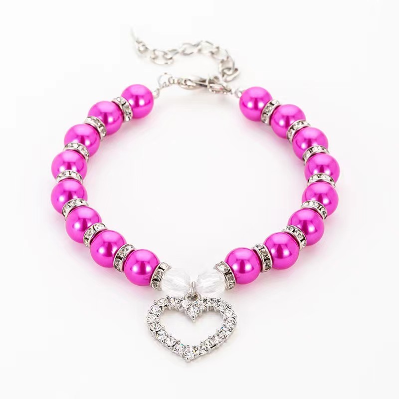 Pet Pearl Necklace Heart Shape Cat and Dog Jewelry