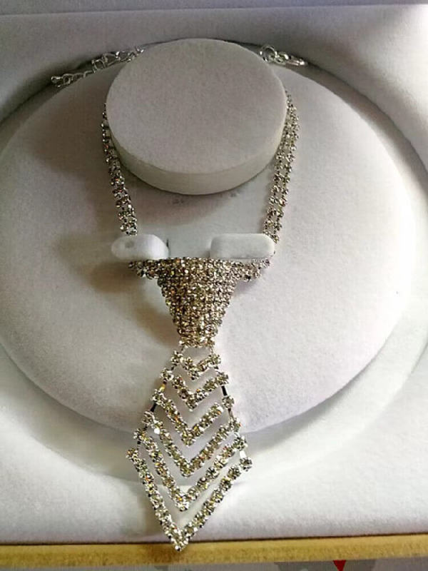 Rhinestone V-Tie Dog Necklace
