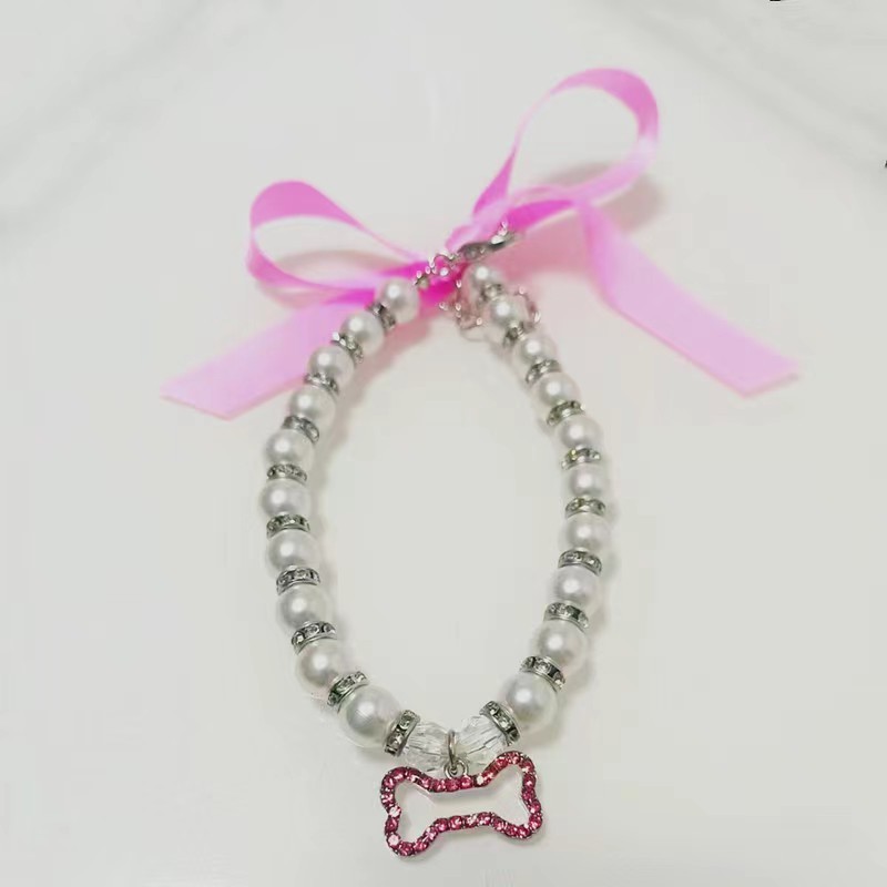 Ribbon Faux Pearl Bone Pendant Cat and Dog Ornament