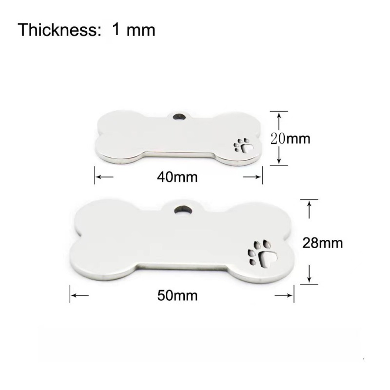 Stainless Steel Pet Tag Carved Bone Carved Blank ID Name Tag Customized Metal Dog Tag