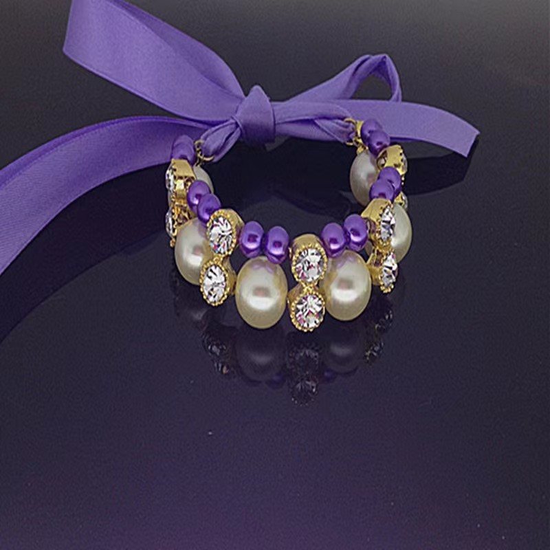 Ribbon Pearl Bow Pet Collar Ornament