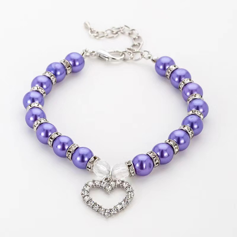 Pet Pearl Necklace Heart Shape Cat and Dog Jewelry
