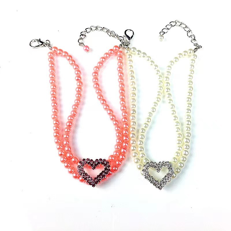 Two Row Pearl Rhinestone Heart Pet Ornament
