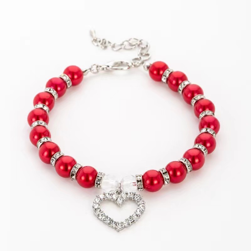 Pet Pearl Necklace Heart Shape Cat and Dog Jewelry