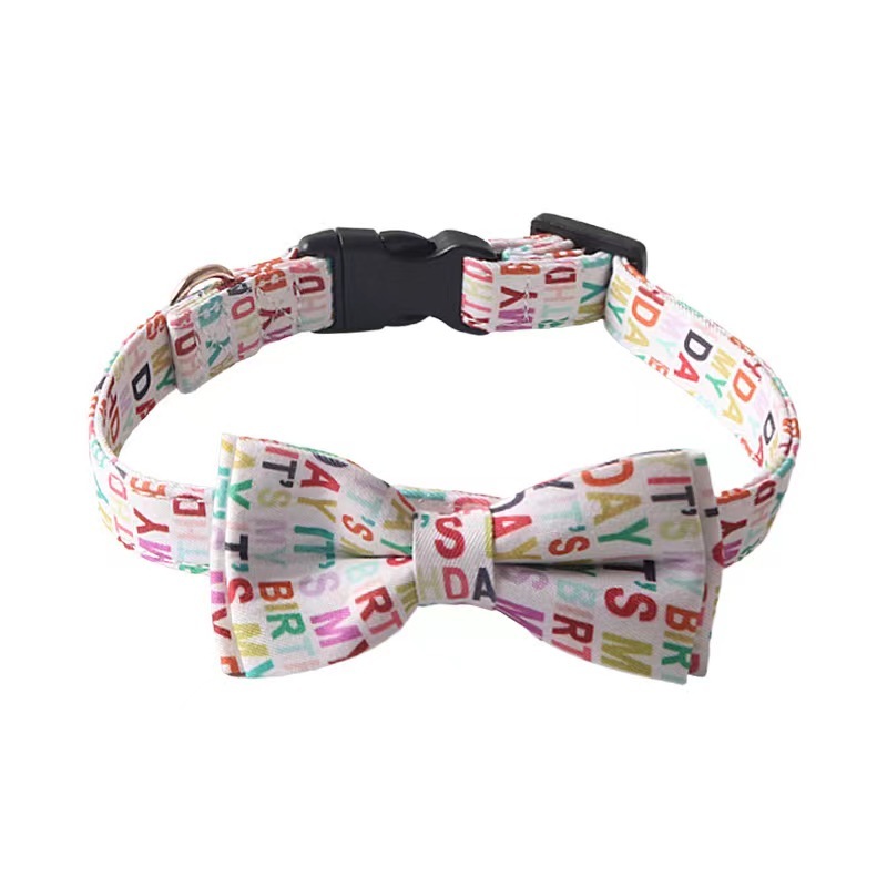 Pet Dog Collar  New Medium Small Luxury Rainbow Birthday Buckle Adjustable Bow Tie Pet Dog Collar