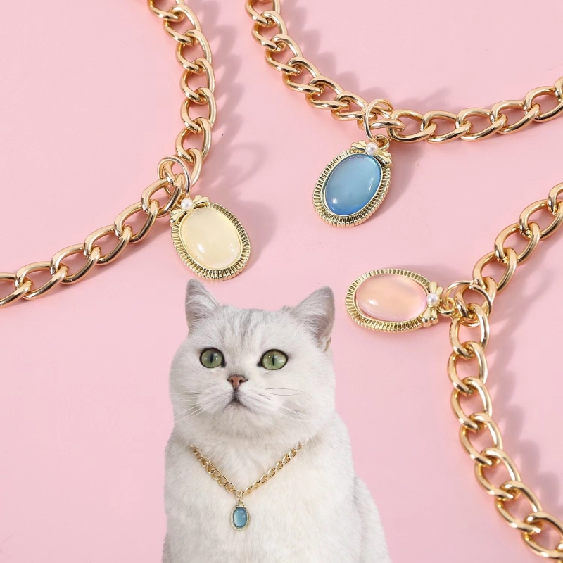 Pet Metal Chain Opal Necklace Adjustable