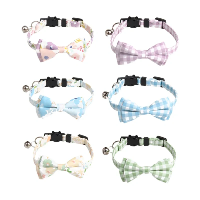 2024 Free Sample Instagram Hot sale Dog Bow Tie Plaid Custom Logo Dog Collar Metal Buckle Cat Bow Tie