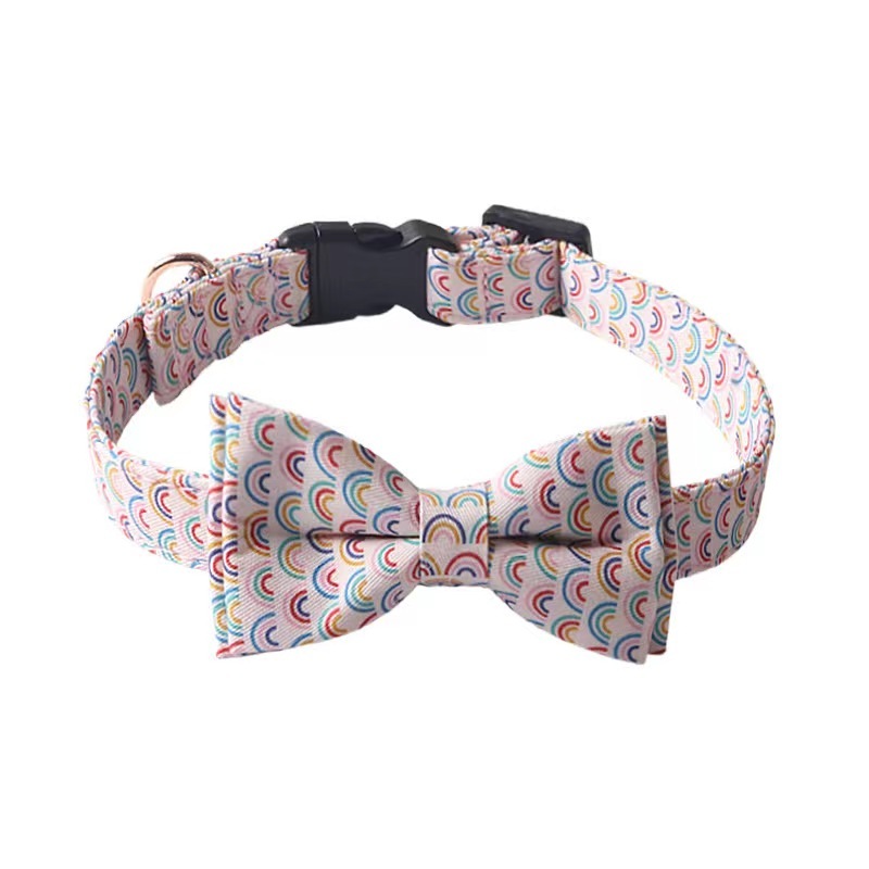 Pet Dog Collar  New Medium Small Luxury Rainbow Birthday Buckle Adjustable Bow Tie Pet Dog Collar