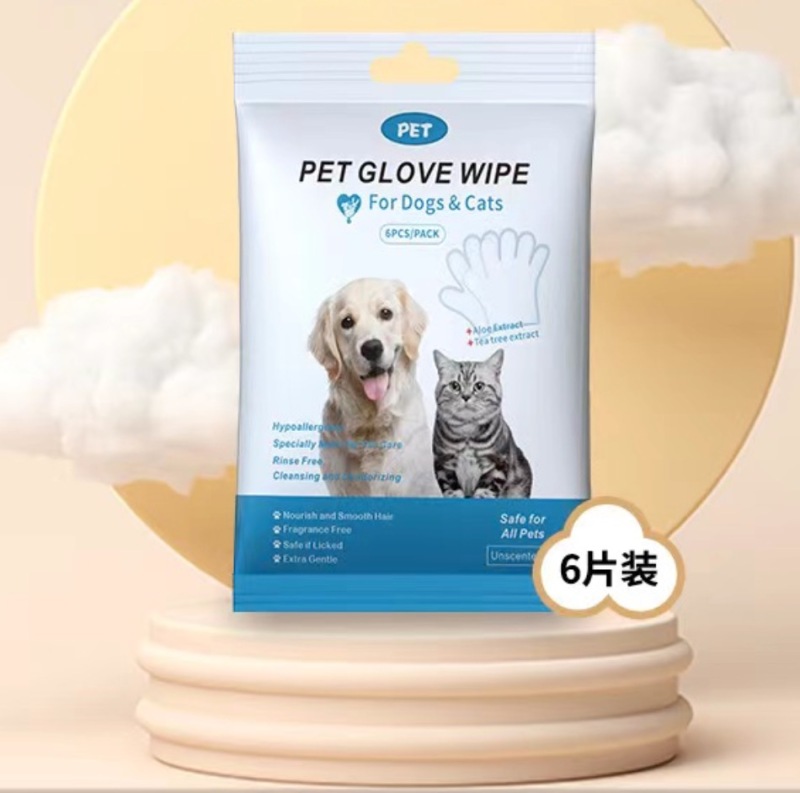 Custom Logo Disposable Pet Grooming Gloves Wipes White Hypoallergenic Pet Cleaning Gloves Wet Wipes for Dogs and Cats