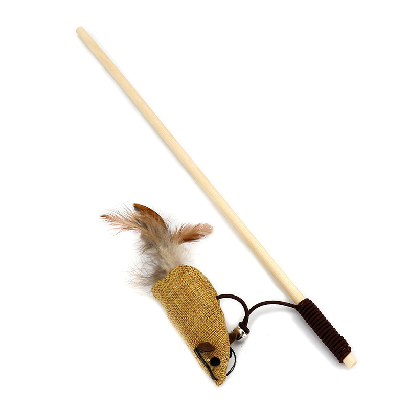 Wood Cat Toy Feather  7 pcs Set Interactive For Pets Fishing Rod Funny Mouse Paw Games Cute Linen Cats Stick Toys