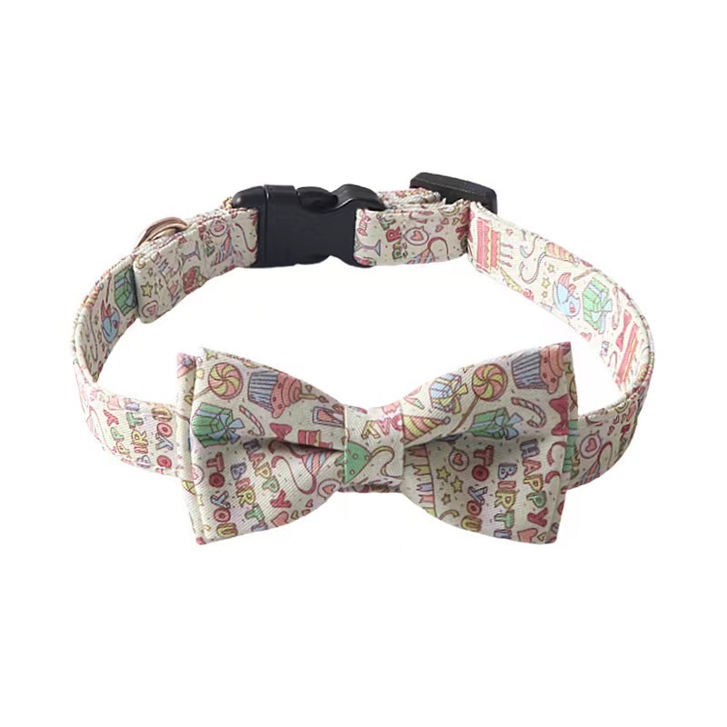 Pet Dog Collar  New Medium Small Luxury Rainbow Birthday Buckle Adjustable Bow Tie Pet Dog Collar