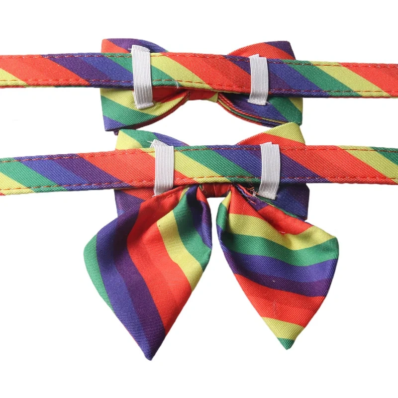 Wholesale Pet Dog Collar 2024 New Medium Small Luxury Rainbow Birthday Buckle Adjustable Bow Tie Pet Dog Collar