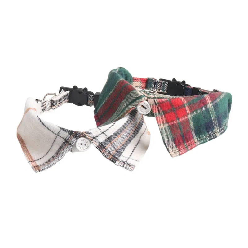 Hot Sale Custom Luxury Pet Accessories Vintage Polyester Cotton Pet Collars Classical British Style Cat Collars with Bell