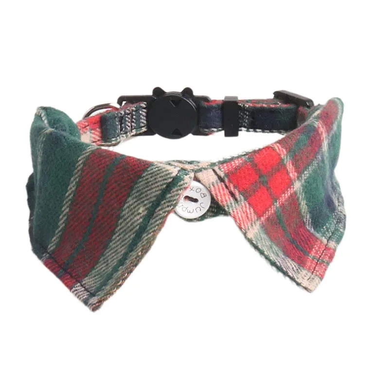 Hot Sale Custom Luxury Pet Accessories Vintage Polyester Cotton Pet Collars Classical British Style Cat Collars with Bell